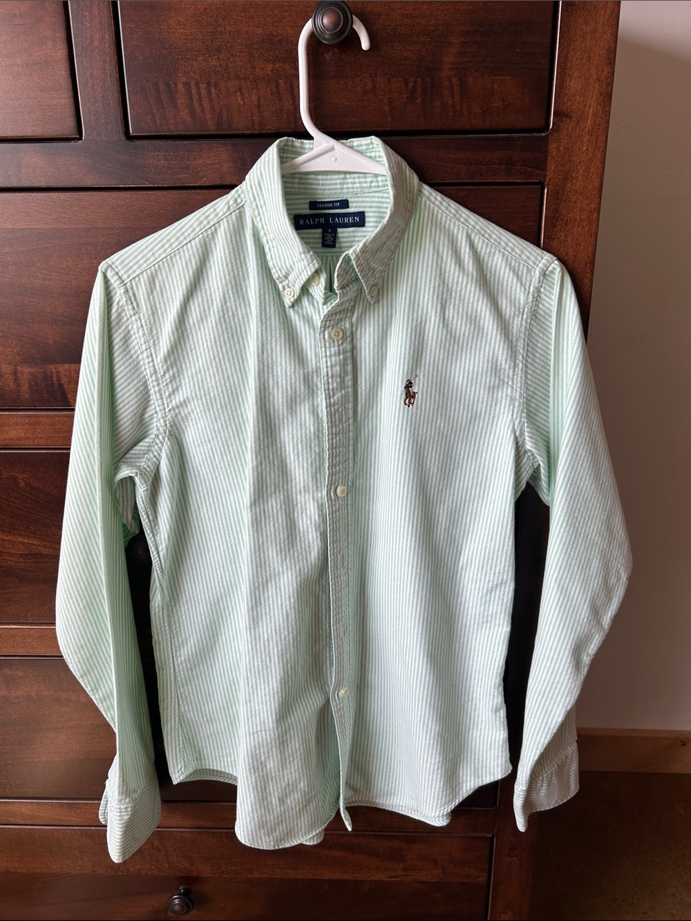 Ralph Lauren Light Green & White Striped Button-Down Shirt